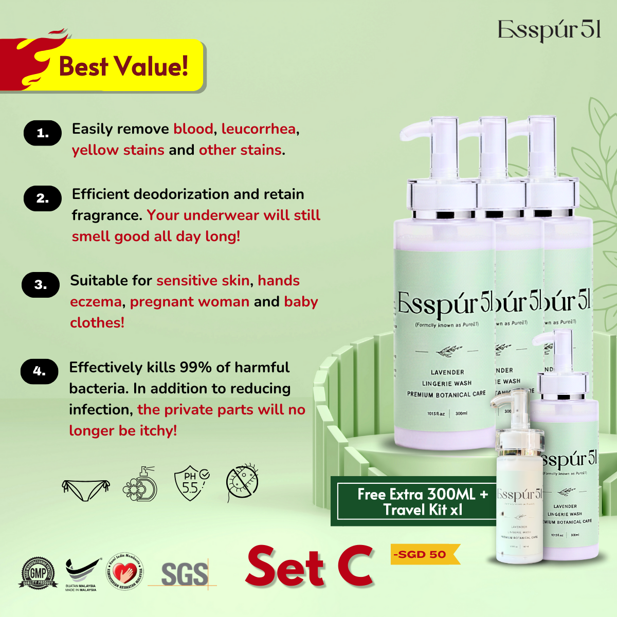 Set C - 300ML x3 + Free Extra 300ML x1 + Free Travel Kit x1